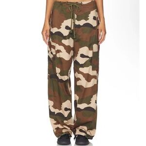 Good American Camo Cargo Pants Large Green Fatigue Wide Leg NWT